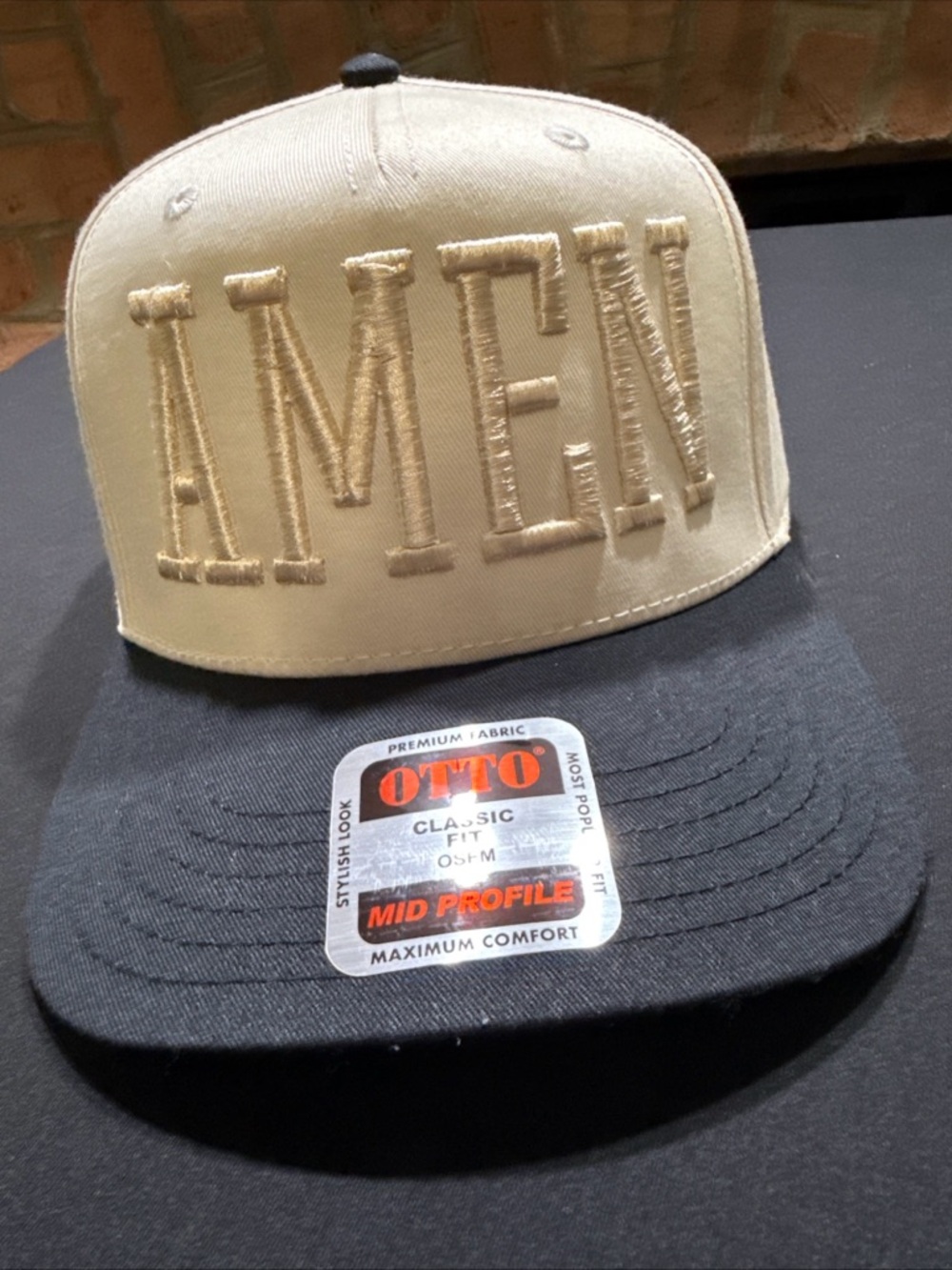 OTTO Two-Tone AMEN Snapback Hat - Beige & Black